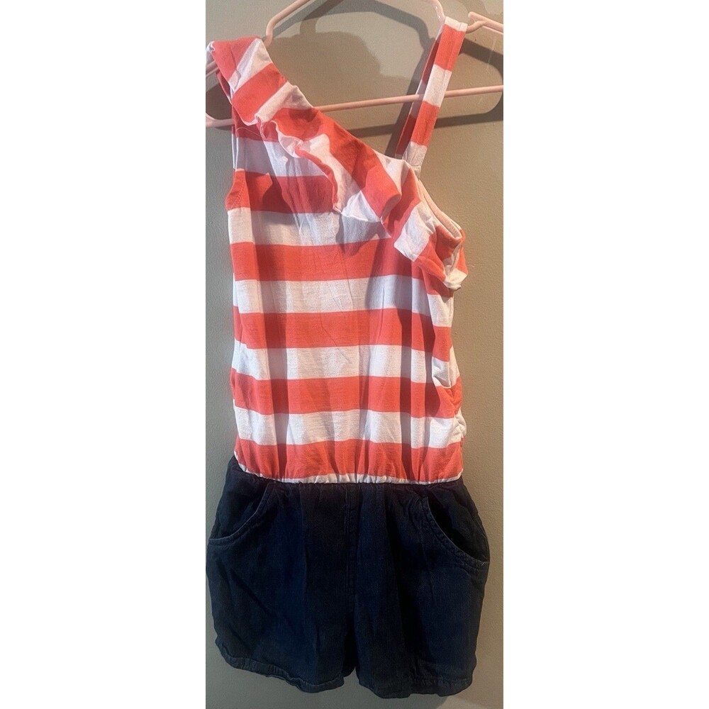 Epic Threads Girls One Piece Outfit Size 12 Sleeveless Jumpsuit Denim Orange Whi